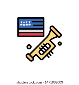 Flag, Speaker, Laud, American  Flat Color Icon. Vector icon banner Template