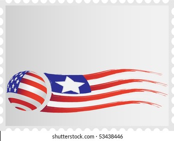 Flag and sphere against stamp of grey color