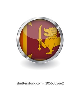 Flag of sri lanka, button with metal frame and shadow. sri lanka flag vector icon, badge with glossy effect and metallic border. Realistic vector illustration on white background.