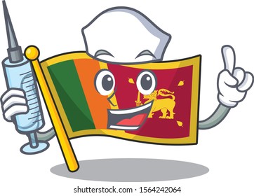 Flag sri lanka cartoon with in nurse character