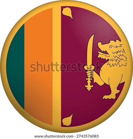 Flag of Sri Lanka. Glossy circular flag. Button appearance. 3D Icon Design with depth. Professional, tactile look. Perfect for representing national identity in digital interfaces and perfect for websites