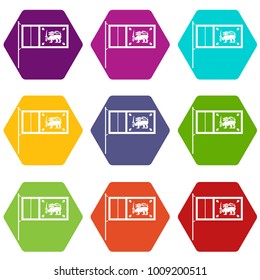 Flag of Sri Lanka icon set many color hexahedron isolated on white vector illustration