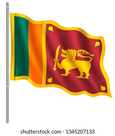 Flag of Sri Lanka with flag pole waving in wind. Vector illustration