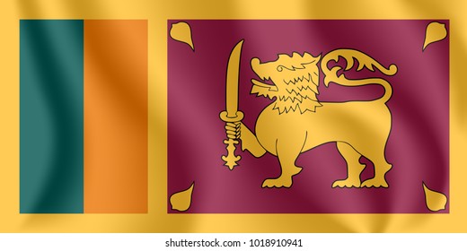 Flag of Sri Lanka. Realistic waving flag of Democratic Socialist Republic of Sri Lanka. Fabric textured flowing flag of Sri Lanka. Ceylon.