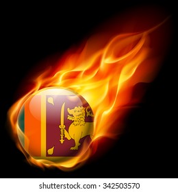 Flag of Sri Lanka as round glossy icon burning in flame