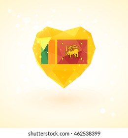 Flag of Sri Lanka in shape of diamond glass heart in triangulation style for info graphics, greeting card, celebration of Independence Day, printed materials 
