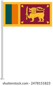 Flag of Sri Lanka with silver pole flat icon isolated on white background.