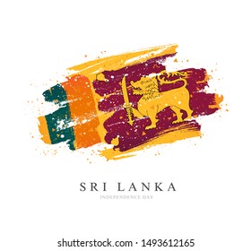 Flag of Sri Lanka. Vector illustration on a white background. Brush strokes are drawn by hand. Independence Day.