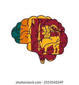 Flag of Sri Lanka. Vector illustration of a combination of a human brain with a country flag on a white background.