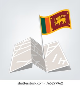 Flag of Sri Lanka , Sri Lanka flag waving isolated vector illustration,map and check in