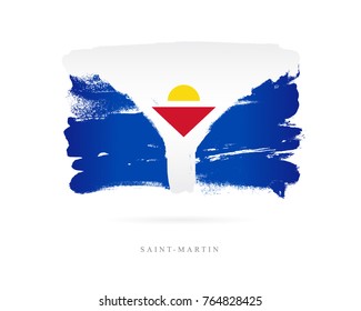 Flag of St. Martin. Vector illustration on white background. Beautiful brush strokes. Abstract concept. Elements for design.