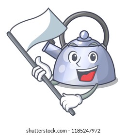 With flag stainless whistling tea kettle isolated on mascot