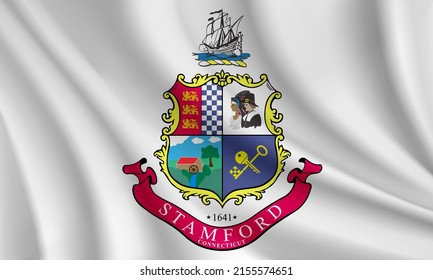 Flag of Stamford, Connecticut, USA. Realistic waving flag of Stamford vector background.