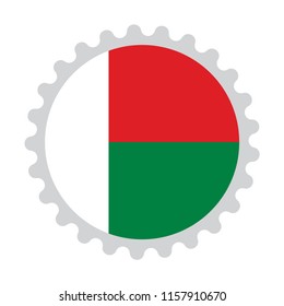 Flag stamp button map of Madagascar