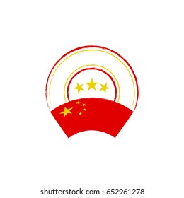 Flag and stamp design. Retro stamp with Chinese flag on white background. Isolated template for your designs. Vector illustration.