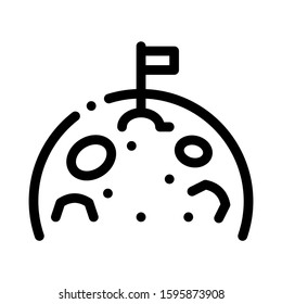 Flag Standing On Moon Icon Vector. Outline Flag Standing On Moon Sign. Isolated Contour Symbol Illustration