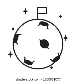 Flag standing on moon icon over white background, line style, vector illustration