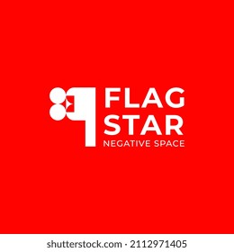 flag star negative logo design