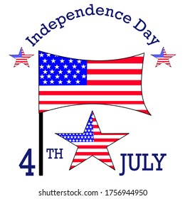 Flag and star in white background.Vector illustration for Fourth  of July.Happy Independence Day.