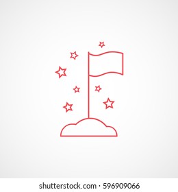 Flag With Stars Red Line Icon On White Background