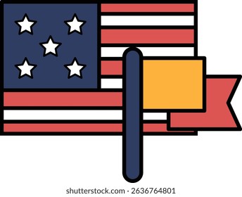 A flag with stars and stripes is shown with a yellow sign that says "USA". The flag is on a white background