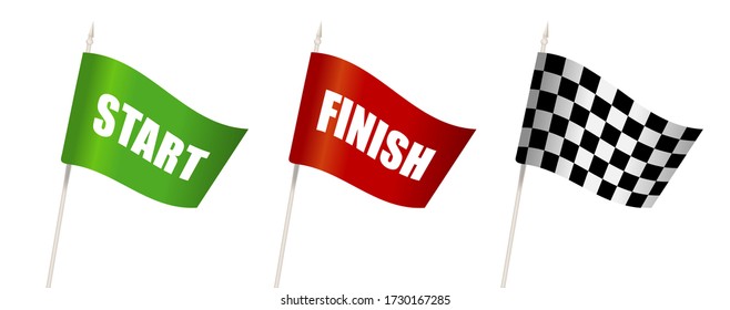 Flag Start chess pattern.  Flag for the finish of the competition. streamers of Start and Finish in flat style. 3 different colors of a finish and start line. vector illustration isolated on white.