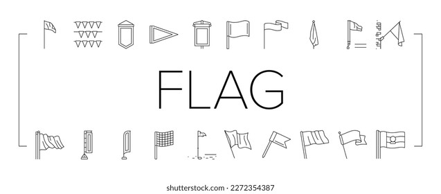 flag start web pennant map icons set vector. banner symbol, location pole, shape mark, finish event, red flagpole, waving pin flag start web pennant map black contour illustrations
