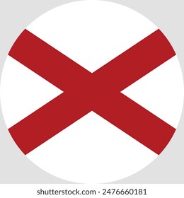 Flag of the state of Alabama. Alabama circle flag. State flag. Standard color. Circle icon flag. Computer illustration. Digital illustration. Vector illustration.