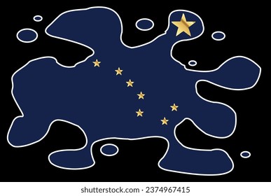 The flag of the state of Alaska set below an ink stain splatter