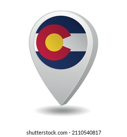 Flag of State of Colorado of USA on marker map. Vector illustration
