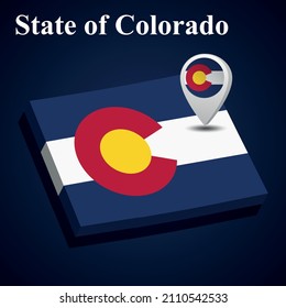 Flag of State of Colorado of USA on map on dark background. Vector illustration