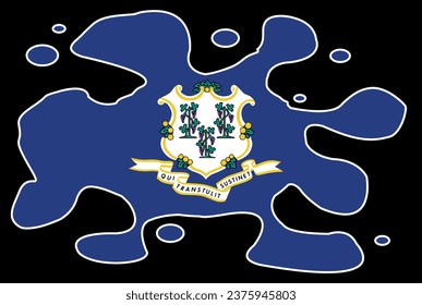 The flag of the state of Connecticut set below an ink stain splatter