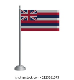 Flag of State of Hawaii (USA) flying on a flagpole stands on the table. Vector illustration