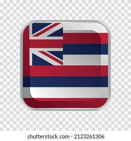 Flag of State of Hawaii of USA on square button on transparent background element for websites. Vector illustration