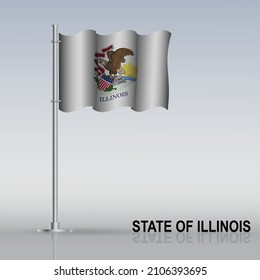 Die Flagge des Bundesstaates Illinois (USA), die auf einem Fahnenmast fliegt, steht auf dem Tisch. Vektorgrafik