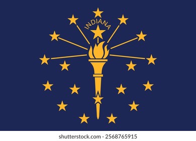 Flag of the state of Indiana. Blue flag with stars and torch. National symbol of the American state of Indiana, USA.