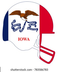 The Flag Of The State Of Iowa Below A Football Helmet Silhouette
