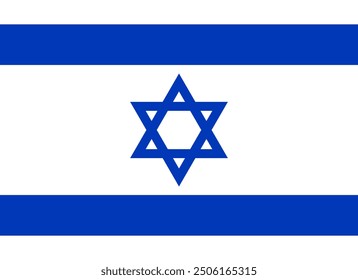 The flag of the State of Israel features a blue Star of David on a white font, located between two blue horizontal lines