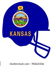 The Flag Of The State Of Kansas Below A Football Helmet Silhouette
