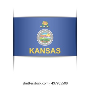Flag of the state of Kansas. Vector illustration of a stylized flag. The slit in the paper with shadows. Element for infographics.