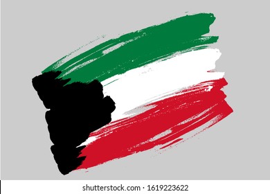 Flag of State of Kuwait. Kuwait tricolor brush concept. Horizontal vector Illustration isolated on gray background.  
