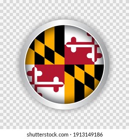 Flag of State of Maryland of USA on round button on transparent background element for websites. Vector illustration
