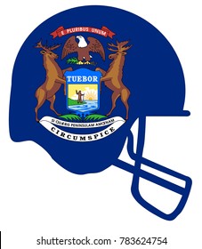 The Flag Of The State Of Michigan Below A Football Helmet Silhouette
