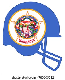 The flag of the state of Minnesota below a football helmet silhouette