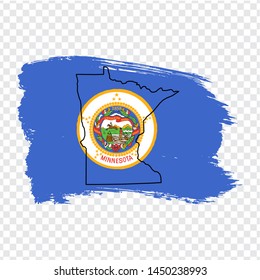 Flag of  State Minnesota from brush strokes and Blank map of  Minnesota. United States of America. High quality map Minnesota and flag on transparent background. Stock vector. EPS 10