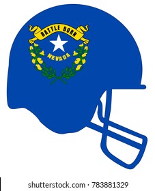 The flag of the state of Nevada below a football helmet silhouette