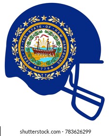 The flag of the state of New Hampshire  below a football helmet silhouette
