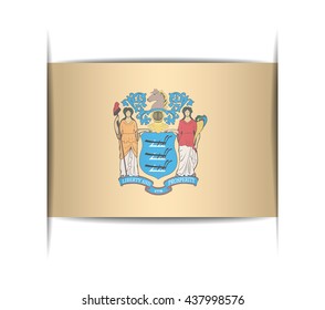 Flag of the state of New Jersey. Vector illustration of a stylized flag. The slit in the paper with shadows. Element for infographics.