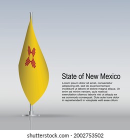 Flag of State of New Mexico (USA) hanging on a flagpole stands on the table. Vector illustration