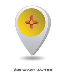 Flag of State of New Mexico of USA on marker map. Vector illustration